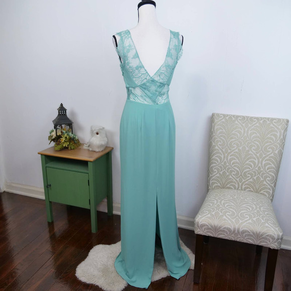 BCBGMAXAZRIA Mint Karey Maxi Dress Sz 4 Aqua Cut Out Open Lace Back A-Line BCBG - Picture 2 of 8